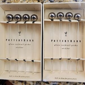 Pottery Barn Platinum/Bronze Color and Glass Cocktail Picks